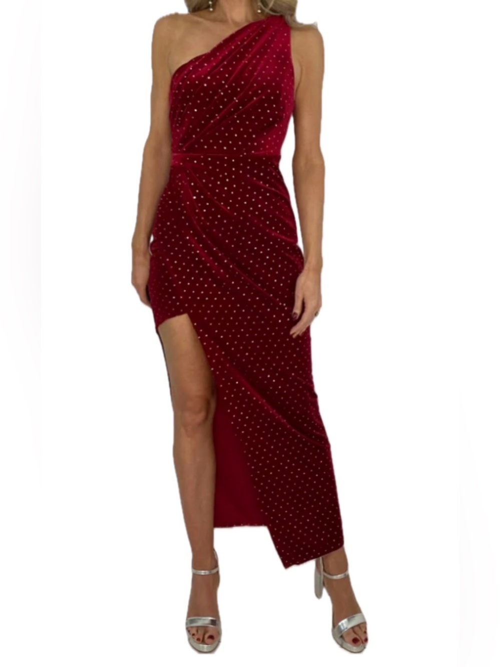 One-Shoulder Red Velvet Evening Dress, small